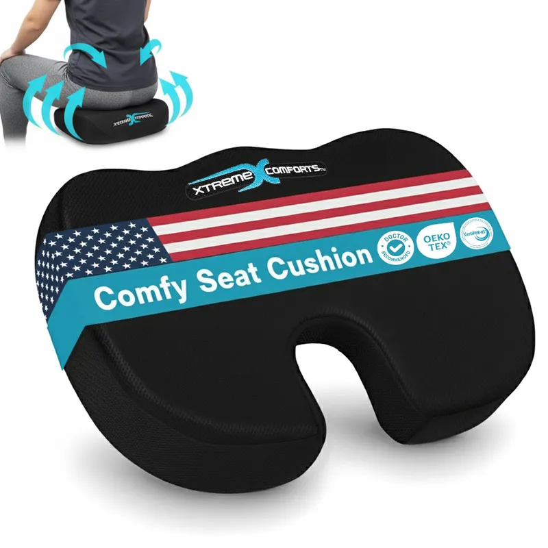 Xtreme Comforts Seat Cushions | Office Chair Cushions for Desk, Car, Wheelchair| Ergonomic Memory Foam Seat Cushion for Support & Comfort | Helps Improve Sitting Posture for Work & Body Relief — image 1