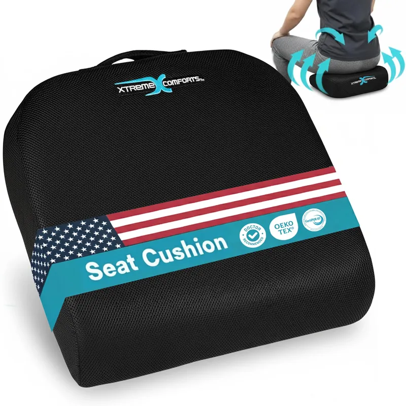 Xtreme Comforts Seat Cushions | Office Chair Cushions for Desk, Car, Wheelchair| Ergonomic Memory Foam Seat Cushion for Support & Comfort | Helps Improve Sitting Posture for Work & Body Relief (1 Pc) — image 1