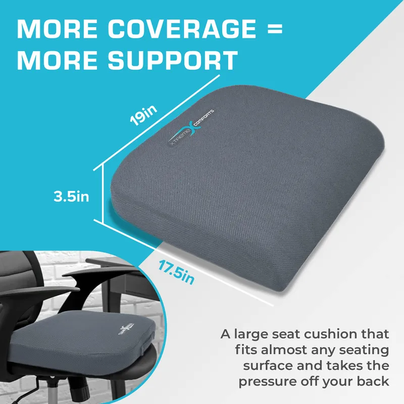 Xtreme Comforts Seat Cushions | Office Chair Cushions for Desk, Car, Wheelchair| Ergonomic Memory Foam Seat Cushion for Support & Comfort | Helps Improve Sitting Posture for Work & Body Relief — image 2