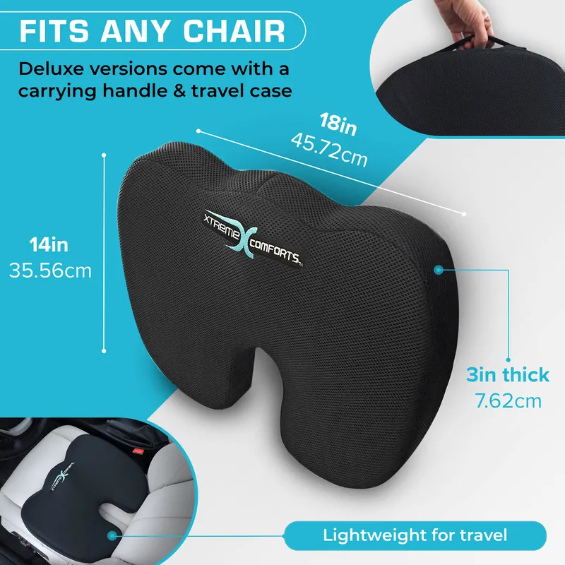 Xtreme Comforts Seat Cushions | Office Chair Cushions for Desk, Car, Wheelchair| Ergonomic Memory Foam Seat Cushion for Support & Comfort | Helps Improve Sitting Posture for Work & Body Relief — image 2