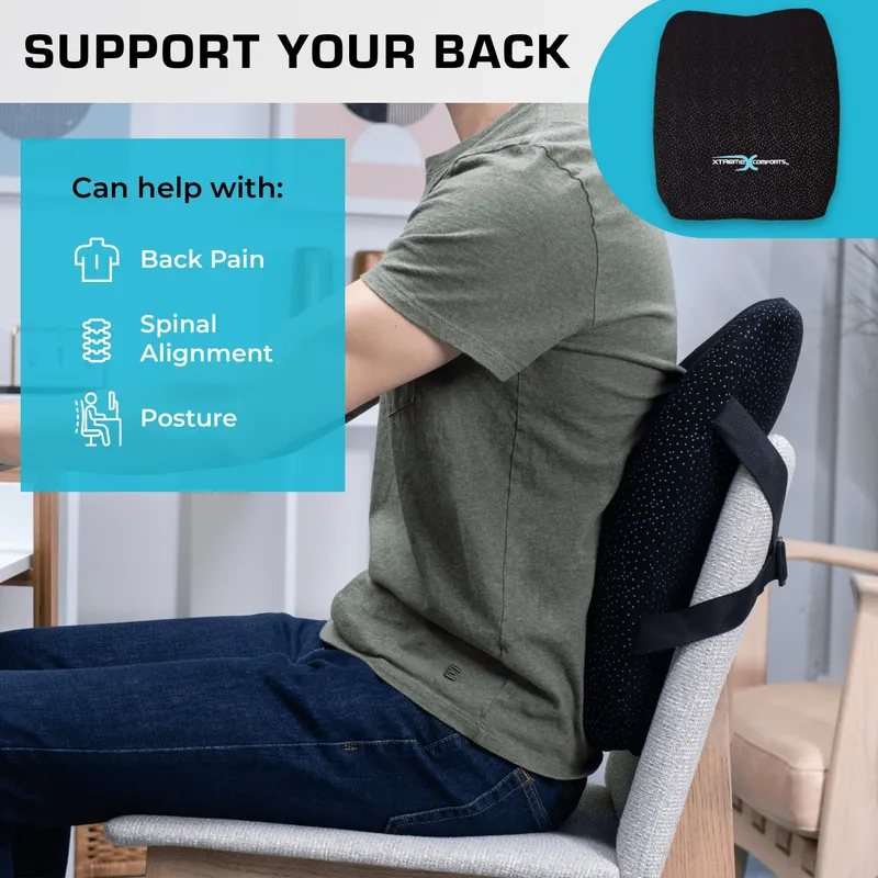 Xtreme Comforts Lumbar Back Support Pillow for Office Chair Cushion, House Chair Cushions, & Car Truck Seat - Memory Foam Office Chair Back Support w/Adjustable Strap - Help Improve Sitting Posture — image 3