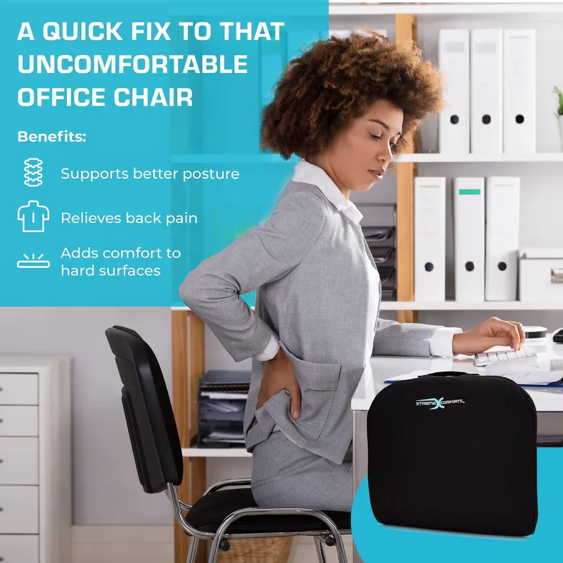 Xtreme Comforts Seat Cushions | Office Chair Cushions for Desk, Car, Wheelchair| Ergonomic Memory Foam Seat Cushion for Support & Comfort | Helps Improve Sitting Posture for Work & Body Relief (1 Pc) — image 3