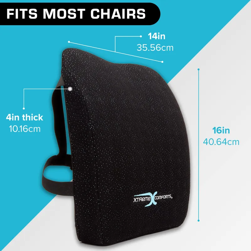 Xtreme Comforts Lumbar Back Support Pillow for Office Chair Cushion, House Chair Cushions, & Car Truck Seat - Memory Foam Office Chair Back Support w/Adjustable Strap - Help Improve Sitting Posture — image 4