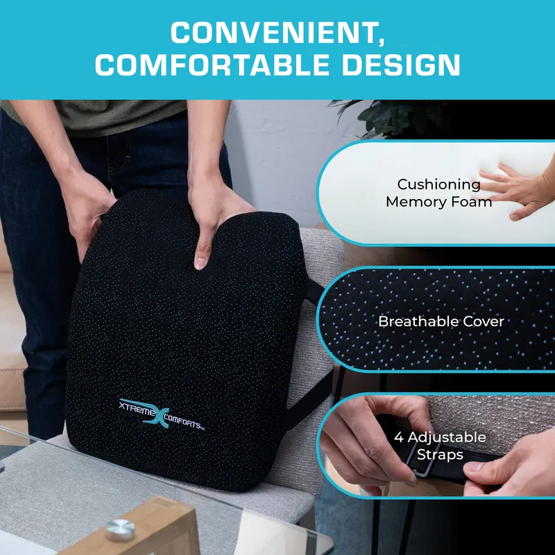 Xtreme Comforts Lumbar Back Support Pillow for Office Chair Cushion, House Chair Cushions, & Car Truck Seat - Memory Foam Office Chair Back Support w/Adjustable Strap - Help Improve Sitting Posture — image 5
