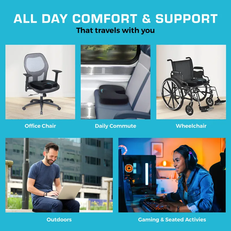 Xtreme Comforts Seat Cushions | Office Chair Cushions for Desk, Car, Wheelchair| Ergonomic Memory Foam Seat Cushion For Support & Comfort | Helps Improve Sitting Posture for Work & Body Relief — image 5