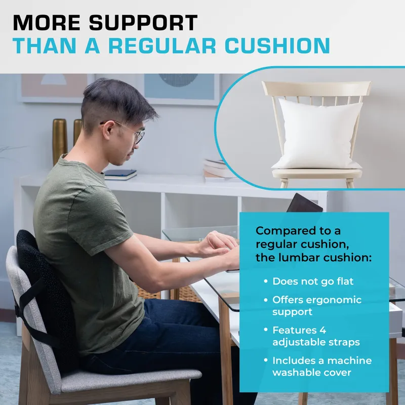 Xtreme Comforts Lumbar Back Support Pillow for Office Chair Cushion, House Chair Cushions, & Car Truck Seat - Memory Foam Office Chair Back Support w/Adjustable Strap - Help Improve Sitting Posture — image 6