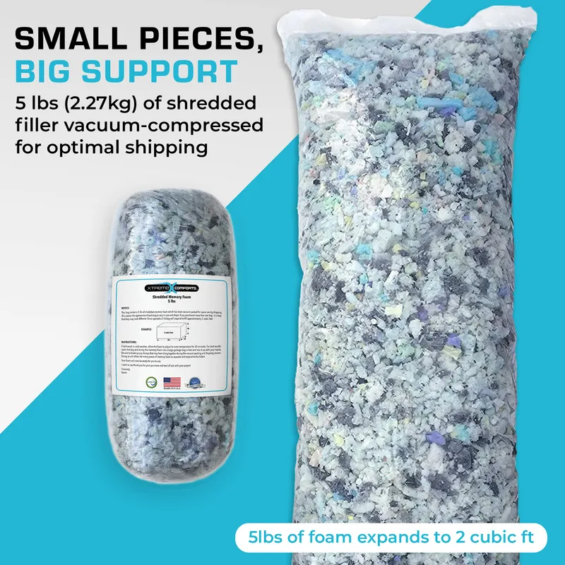 Xtreme Comforts Bean Bag Filler (5lbs) | Machine Washable Shredded Memory Foam Pillow Stuffing for Cushion, Couch, Bean Bag Refill Filling, Dog Beds, Stuffing For Stuffed Animals & Stuffing for Crafts — image 6