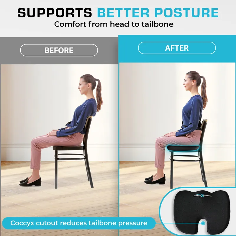 Xtreme Comforts Seat Cushions | Office Chair Cushions for Desk, Car, Wheelchair| Ergonomic Memory Foam Seat Cushion for Support & Comfort | Helps Improve Sitting Posture for Work & Body Relief — image 6