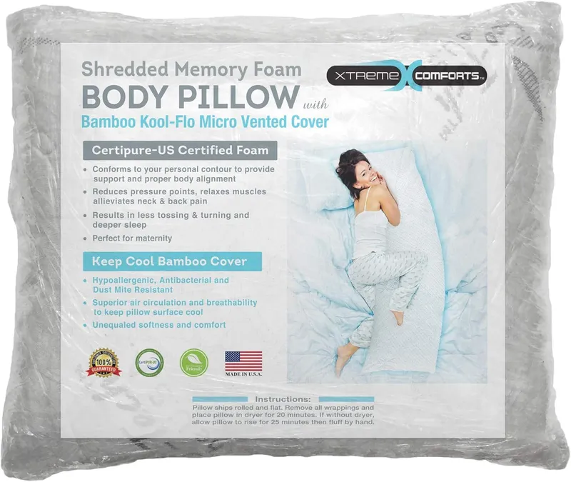 Xtreme Comforts Memory Foam Body Pillow for Side, Back & Stomach Sleepers - Allergy-Friendly Pillows for Sleeping with Shredded Memory Foam (Body Pillow) — image 8