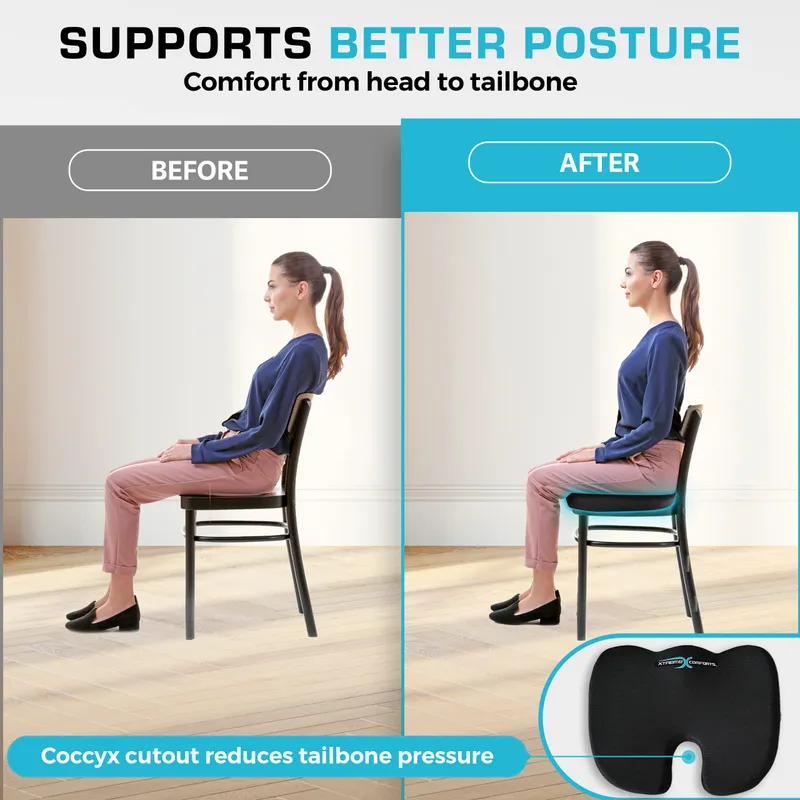 Xtreme Comforts Seat Cushions | Office Chair Cushions for Desk, Car, Wheelchair| Ergonomic Memory Foam Seat Cushion For Support & Comfort | Helps Improve Sitting Posture for Work & Body Relief — image 8